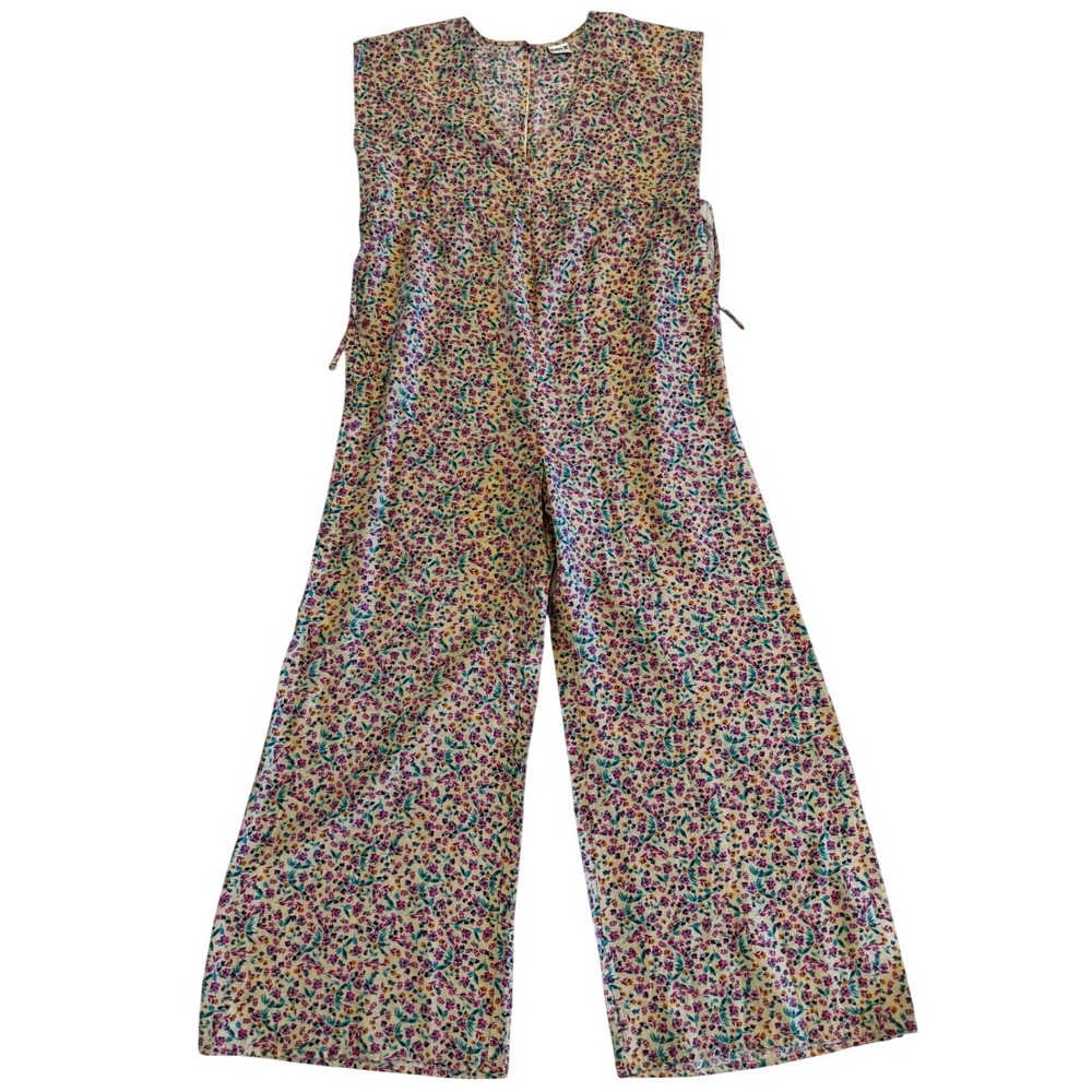 Hurley Womens Floral V-Neck Wide Leg Jumpsuit Multicolor Boho Beach Sz S